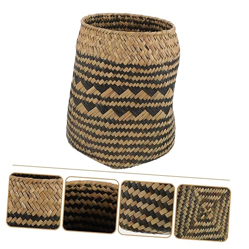 Miniatura 2 de Cesta de almacenamiento de mimbre para baño, cesta pequeña redonda de rota para organizar la basura, papelera, oficina, cuerda de paja y escritorio