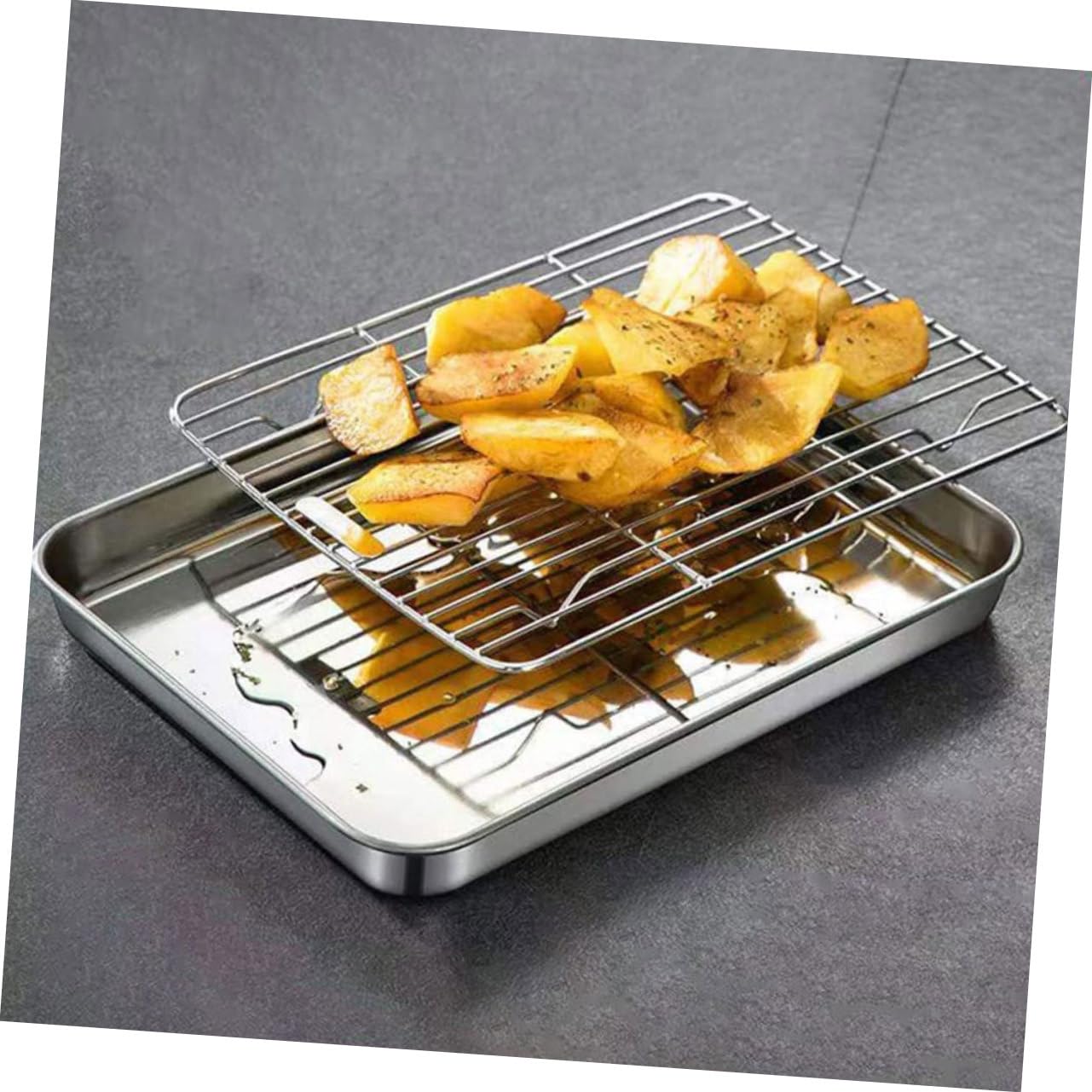 2 Sätze Stainless Steel Backblech Set mit Gitterrost Teiliges Backform Set für Vielseitiges Kochen für Gesunde Zubereitung Grillen