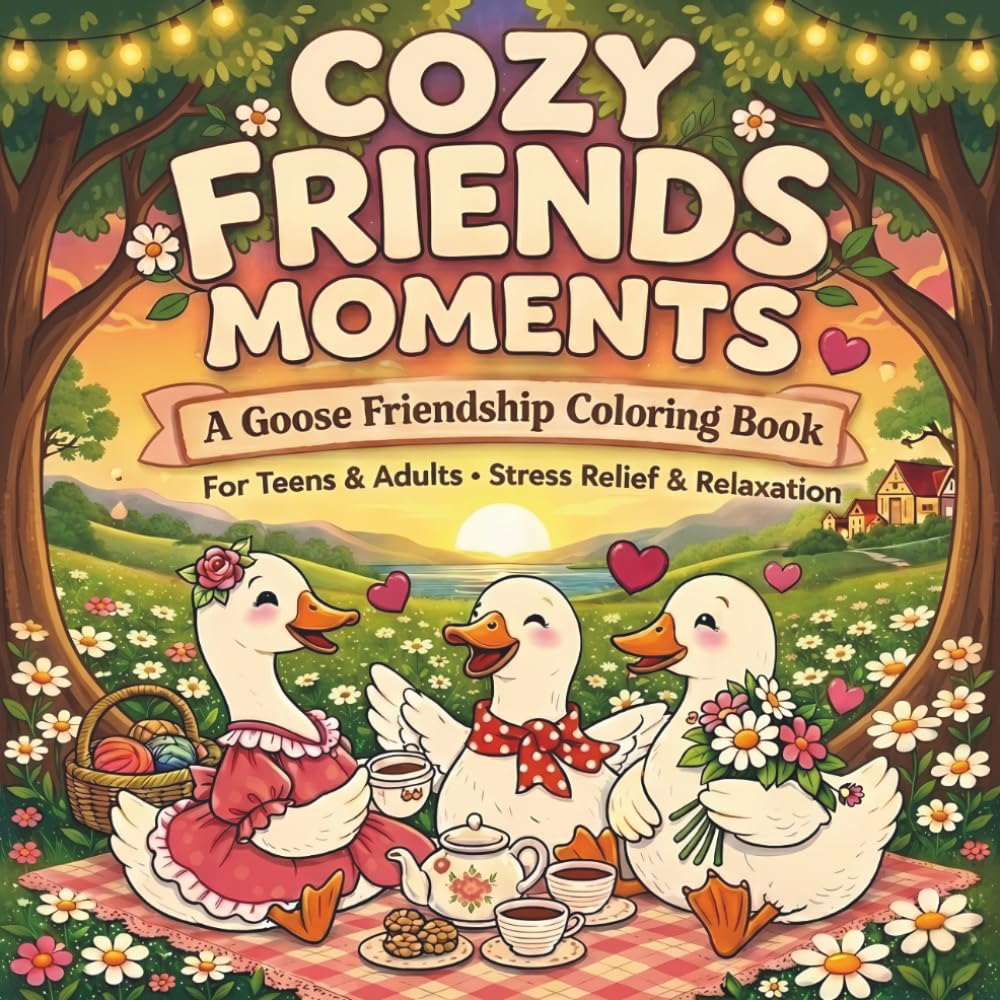 Cozy Friend Moments: Bold and Easy Coloring Pages for Adults and Teens Featuring Adorable Goose Friends, Love and Friendship Moments for Relaxation and Stress Relief