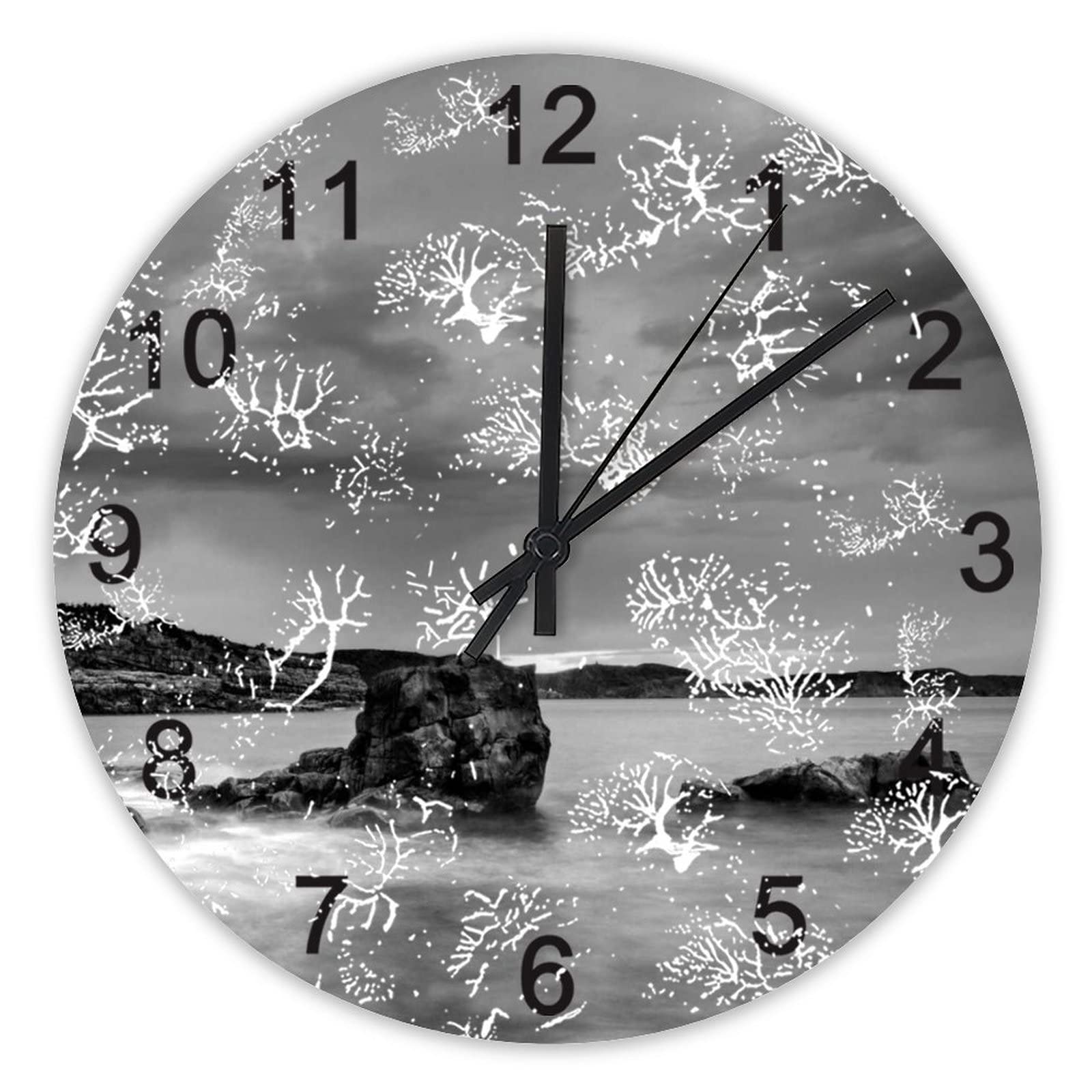 Horloge murale silencieuse cuisine bureau paysage marin fonctionne à piles