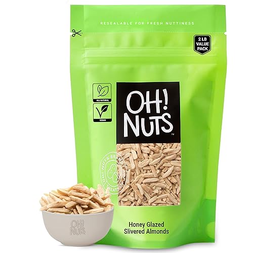 Oh! Nuts Almendras glaseadas con miel - Crudo - 100% natural - 2 libras - Almendra alta en proteínas - Empaquetado en bolsa de cierre de cremallera