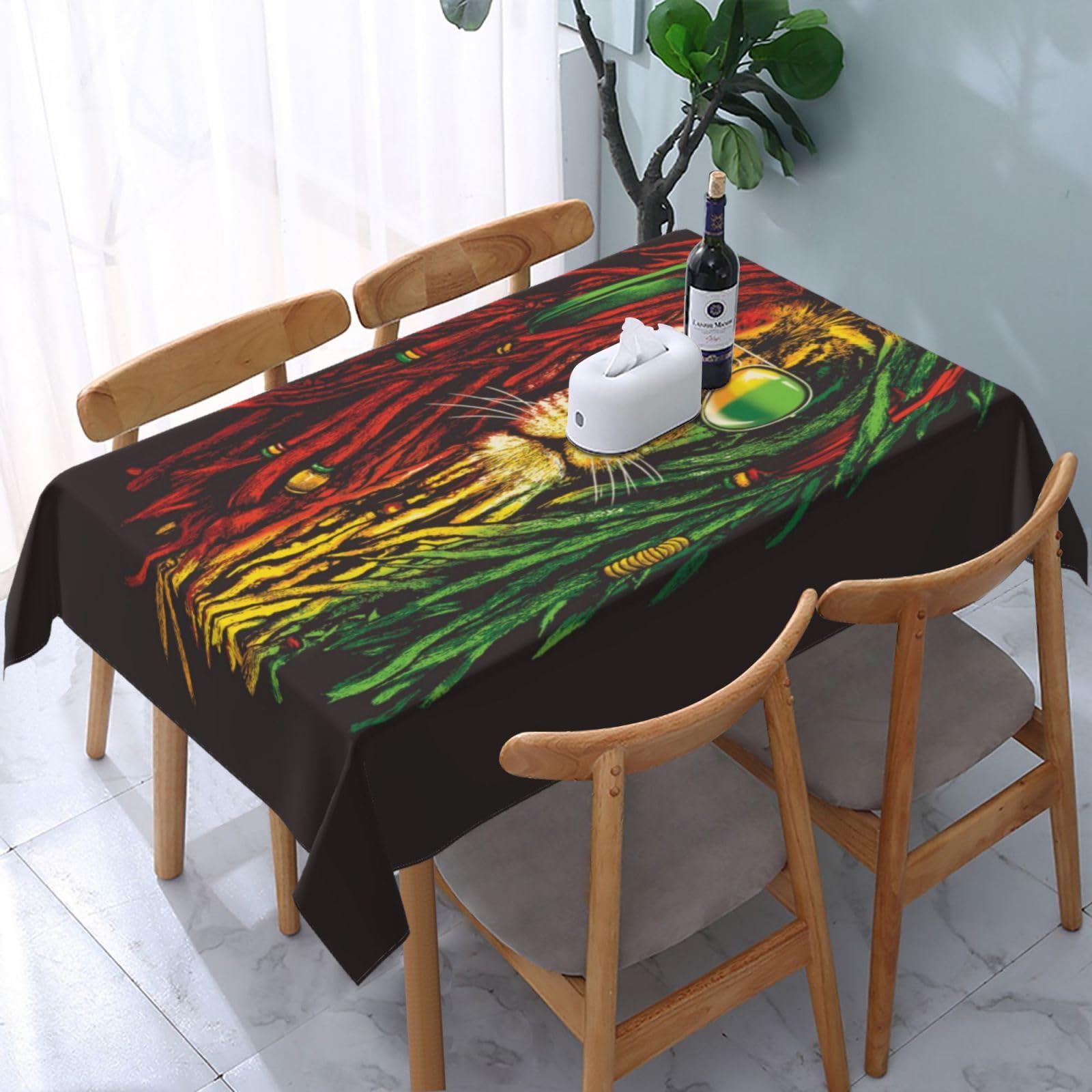 HLBSDM Rasta Reggae Cannabis Leaf Lion Rectangle Tablecloth, Suitable for Wedding, Party and Restaurant Festival Gathering Event Polyester Fabric Decorative Tablecloth(54x72in)