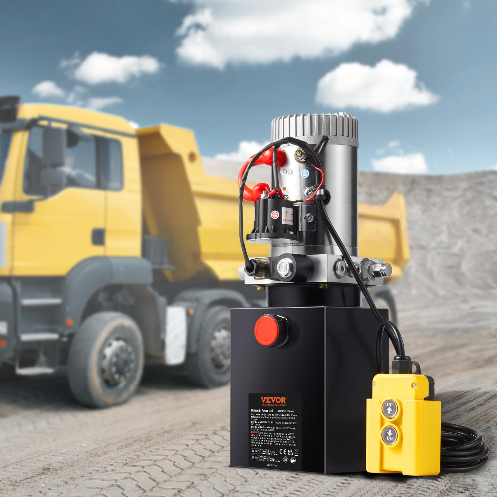 VEVOR Pompa Idraulica CC 12V Capienza ca. 8 L Centralina Idraulica ad Azione Singola Flusso d'Olio ca. 3,44 L/min Pressione Massima di 22 MPa, Pompa per Montacarichi Auto Camion Rimorchio da Garage