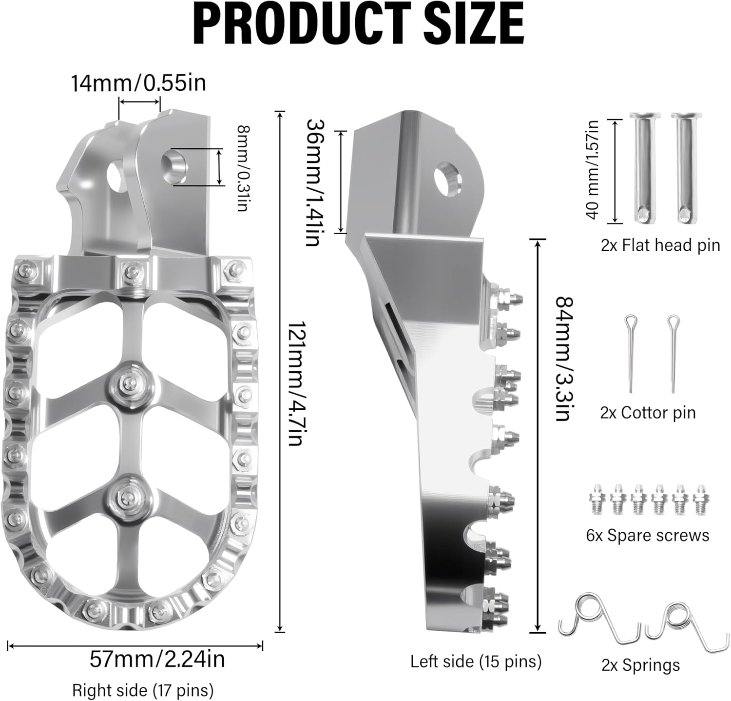 Upgraded Electric Dirt Bike Foot Pegs, Anti-Slip CNC Pedals Rests For Surron Light Bee X and S/CRF250F 19-24/CRF150F CRF230F 03-19/KDX200 83-94/E Ride Pro S SS SR/XR150L 15-24 (Silver)