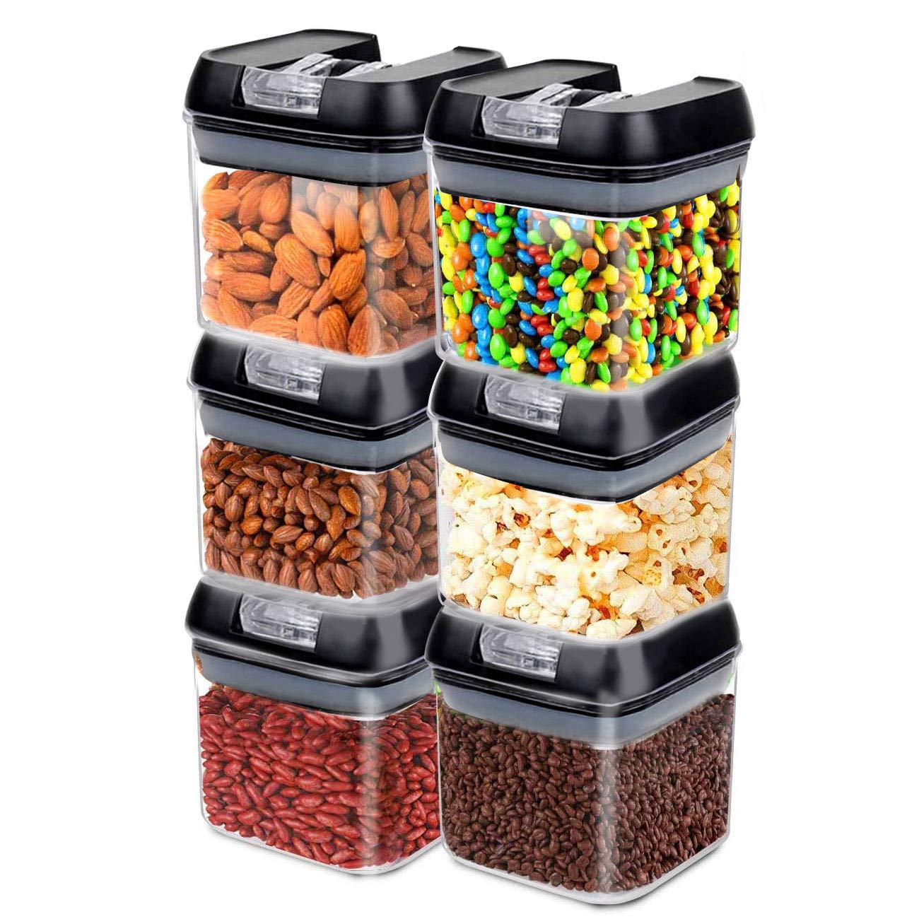 Frebw Airtight Food Storage Containers 6pcs Set BPA Free Plastic Cereal Containers with Easy Lock Lids for Kitchen Pantry Organization and Storage Black