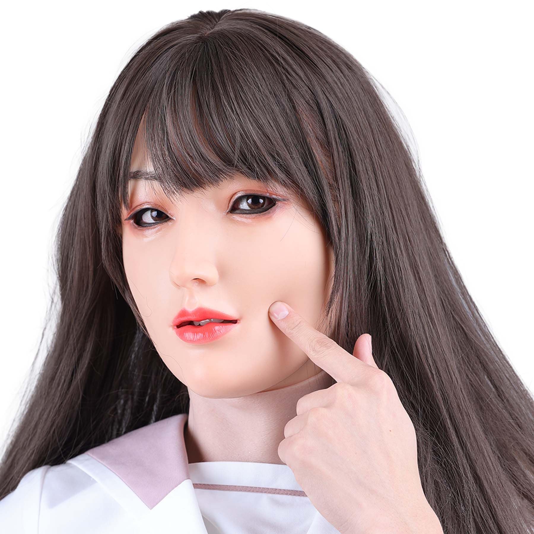 TEYVIYISilicone Female Mask with Makeup Realistic Full Head Face Mask for Crossdresser Cosplay Halloween