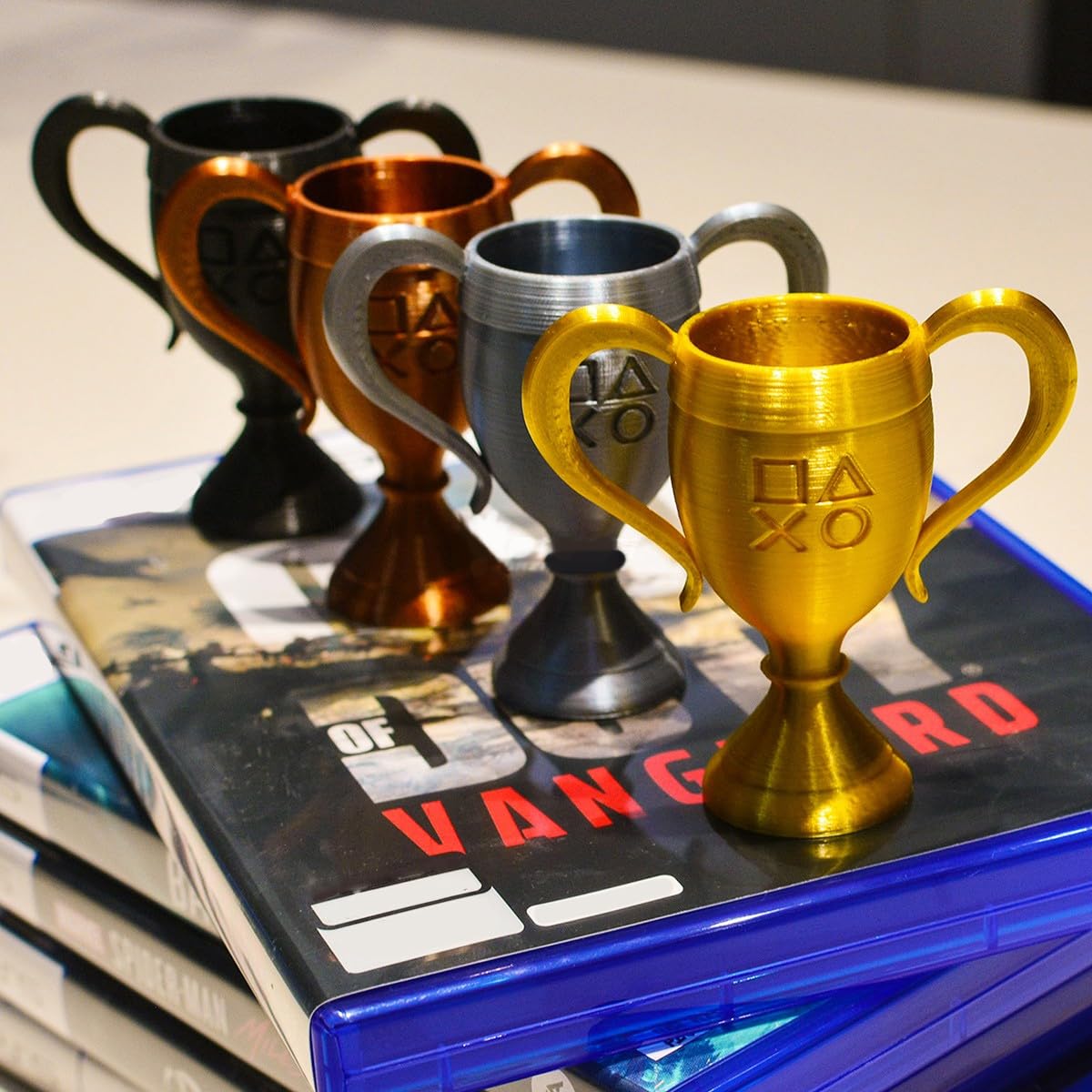 PS Trophy Statue Set, PS5 PSN Trophy Replica, Platinum, Gold