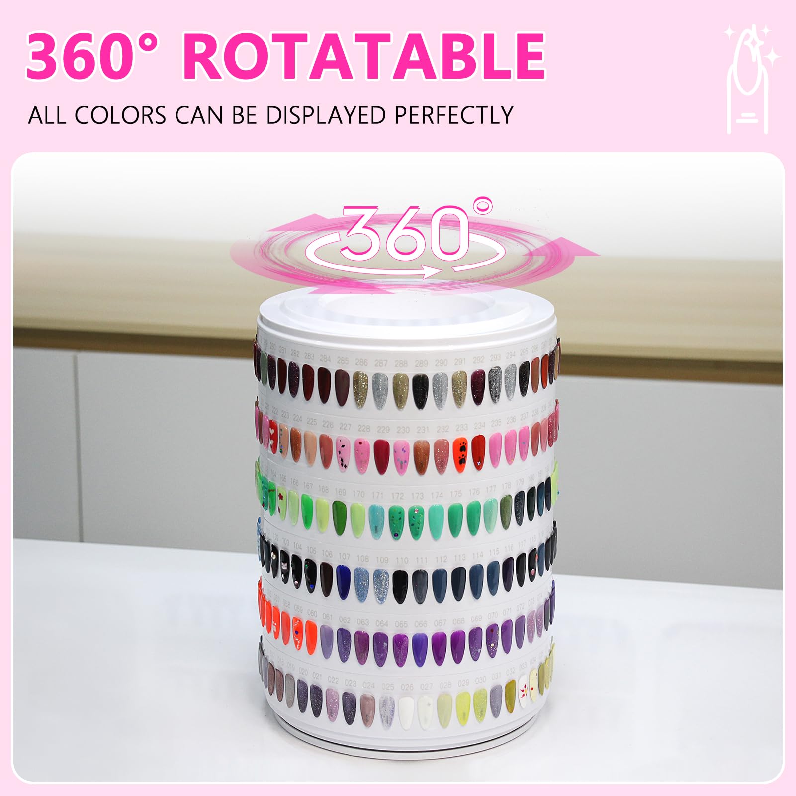 300 Colors Nail Polish Color Display Professional Nail Sample Display Book Wheel with Replacement Nails Tips, 360 Degree Display Gel Nail Polish Designs (CS300)