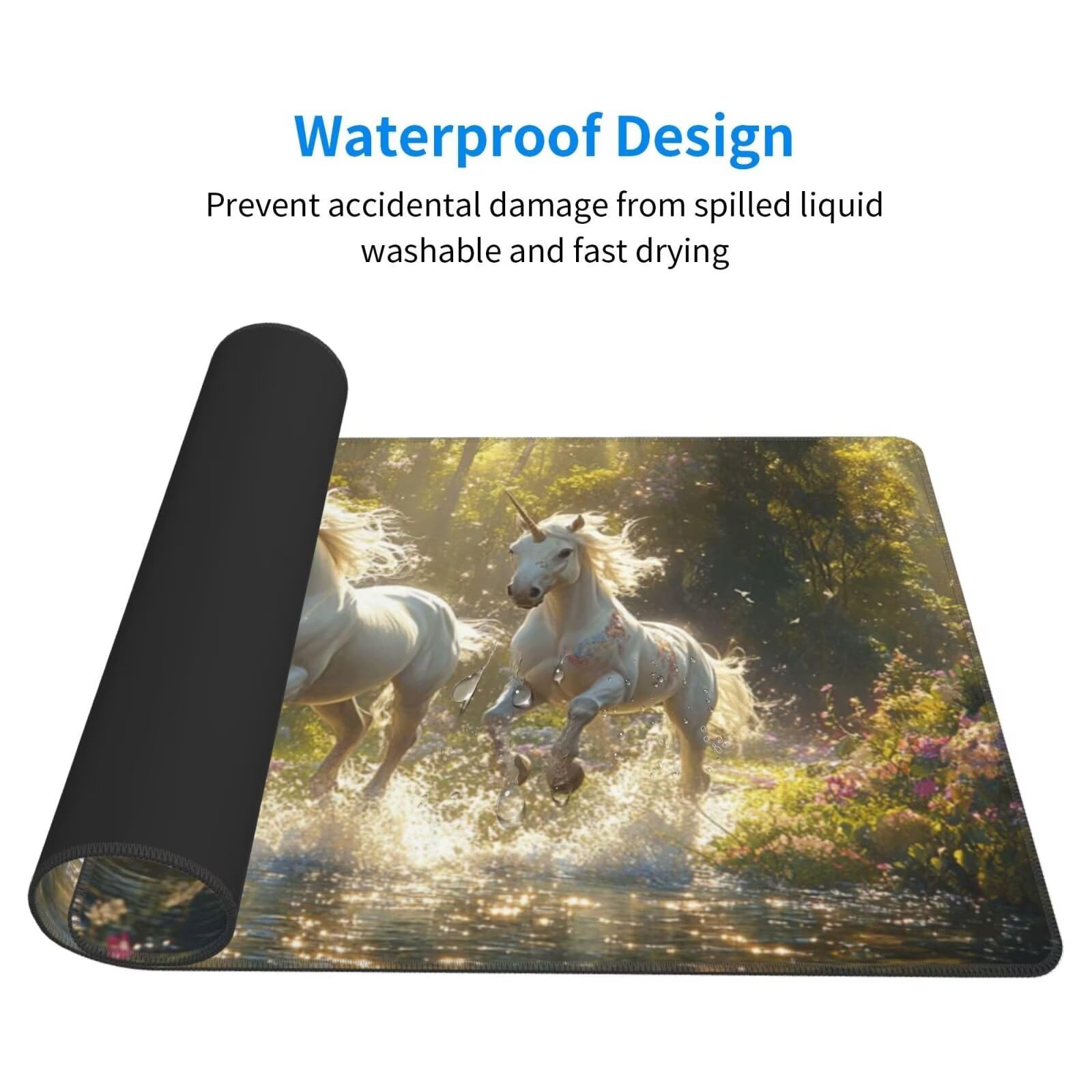 Gaming Mauspad XXL,1200 x 600 x 3mm Mousepad Verlängertes Groß Mauspad Schreibtischauflage,Genähte Kanten rutschfeste Gummibasis,Verbessert Präzision Geschwindigkeit Home Office Weißes Einhorn L-506