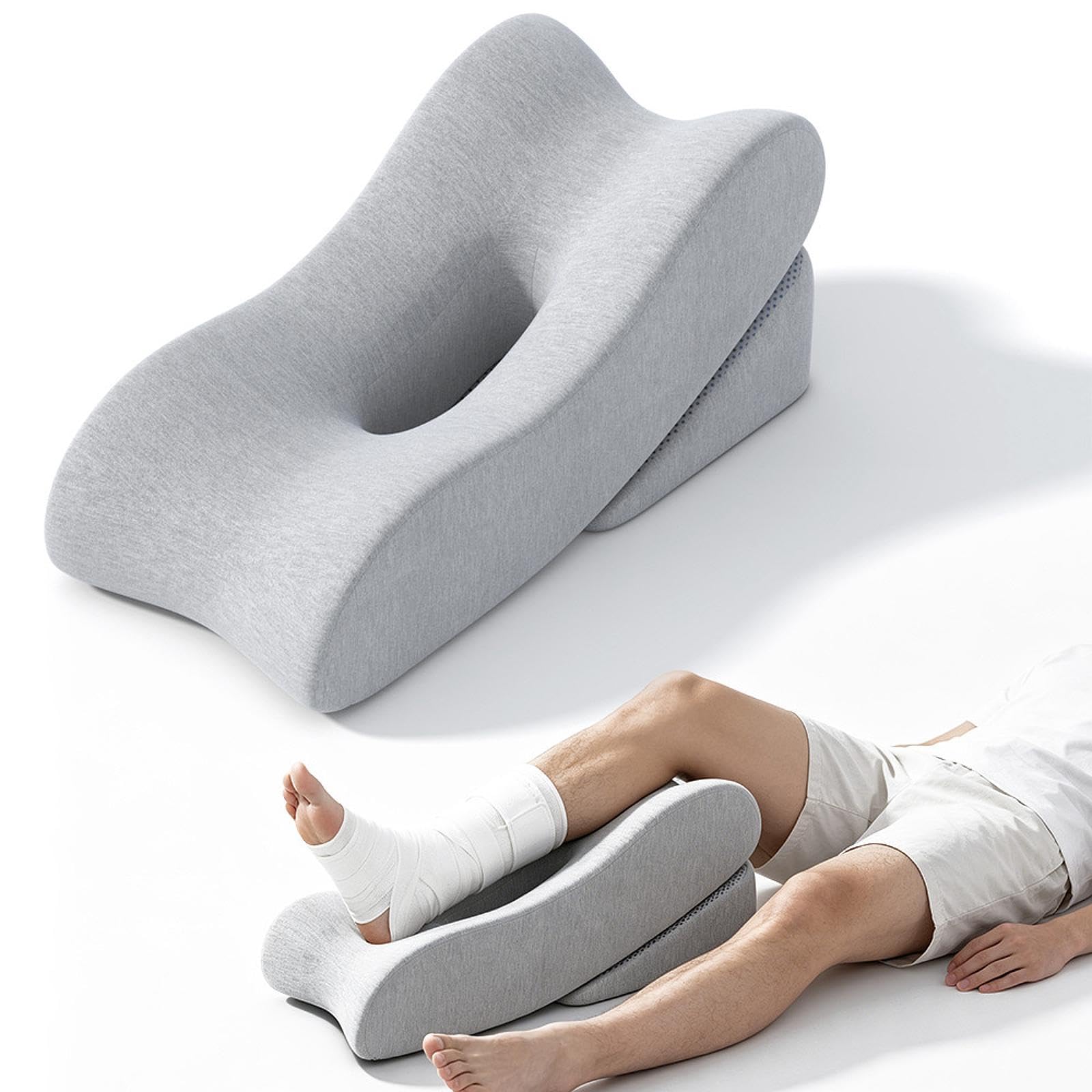 Almohada para Piernas de Espuma Viscoelástica, Cojín de Elevado para Descansar Los Tobillos, Almohada Suave Tipo Sudadera, Ideal para La Cama, Gris Claro, tal como se describe