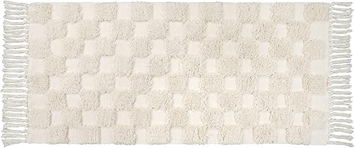 Miniatura 9 de Lanffia Alfombra bohemia para pasillo de cocina, 2 x 4.3 pulgadas, alfombra copetuda de tablero de ajedrez beige, alfombra tejida de algodón lavable