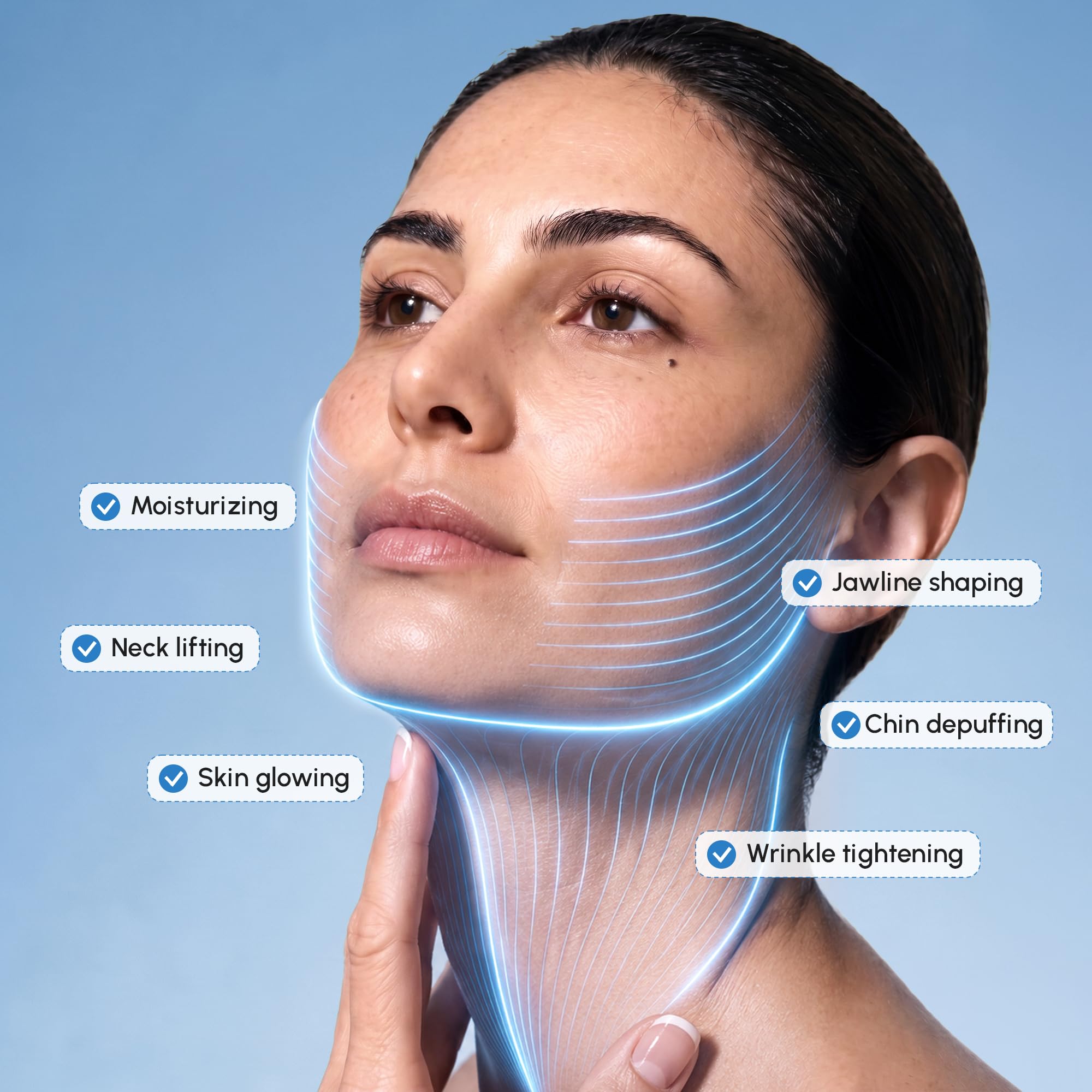 MAREE V Line - Maschera per lifting facciale al retinolo e nastro per sollevamento del collo, riduttore del doppio mento e modellatore della mascella, maschera facciale al collagene al retinolo per