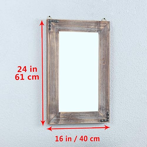 Miniatura 5 de MBQQ Espejo de pared rústico plano con marco de madera para colgar, espejos decorativos de baño para pared, espejo de tocador, espejo de maquillaje,