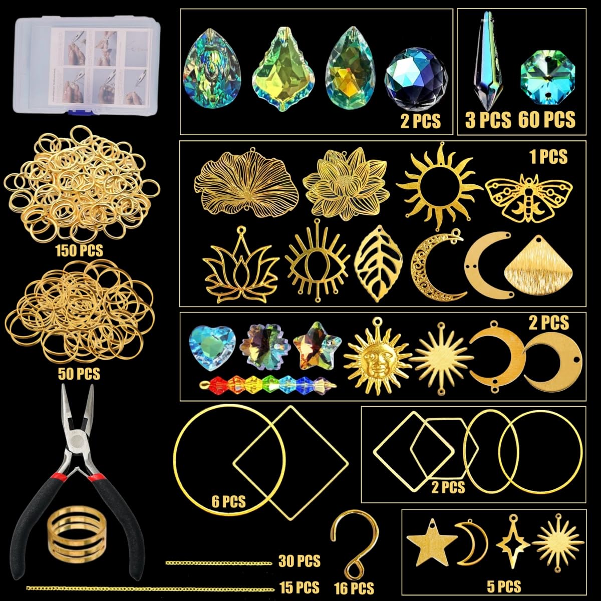 IcosaMro Kit de 400 attrape-soleil pour adultes - Kit d'artisanat en cristal - Prisme à faire soi-même - Fournitures pour décoration de fenêtre intérieure, décoration de jardin extérieure, mariage
