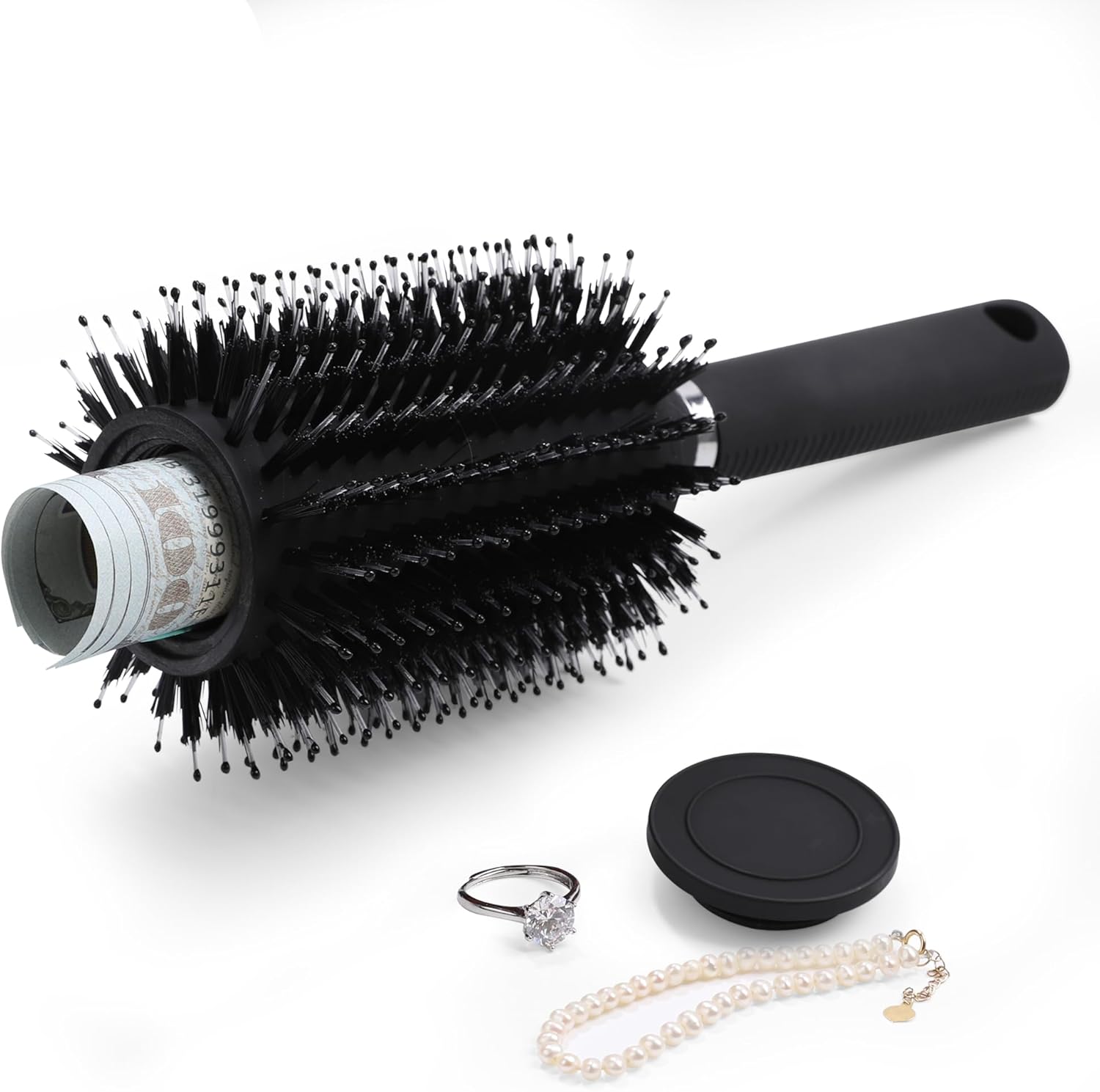 Hair Brush with Hidden Storage – Diversion Safe for Jewelry, Cash & Valuables – Comb Cash Holder for Home & Vacation Use (Black)