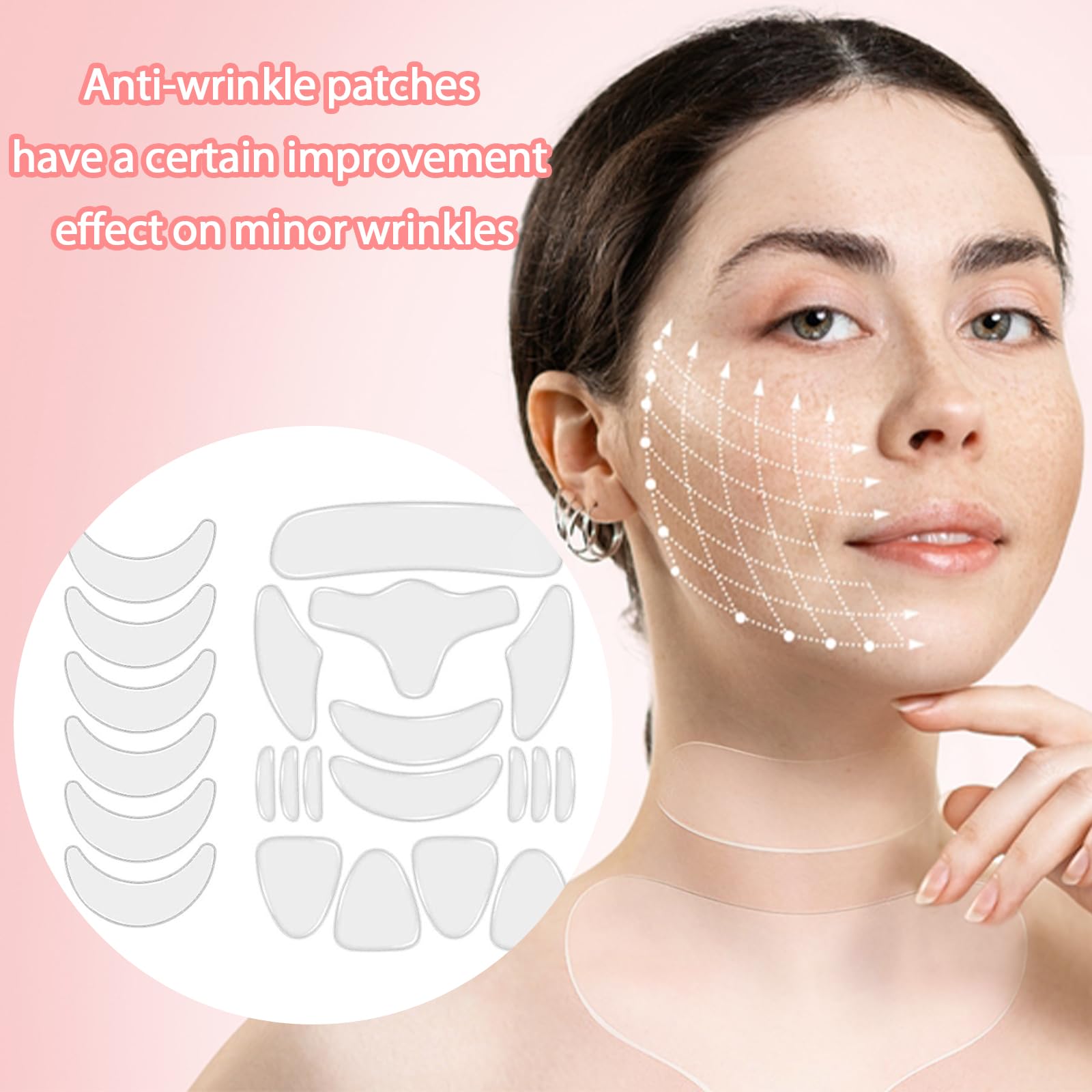 RoseFlower parches faciales antiarrugas (paquete de 32) para frente, pecho y contorno de ojos. Parches nocturnos de silicona reutilizables para suavizar intensamente las arrugas faciales