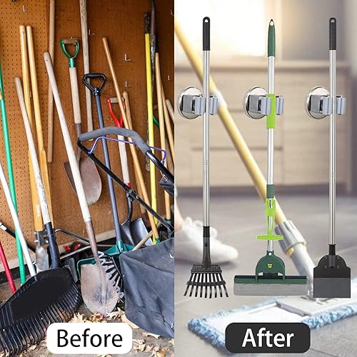 Miniatura 8 de MUTUACTOR Soportes magnéticos para escobas, 2 piezas de 10 libras, clips magnéticos resistentes resistentes para montaje en pared, ganchos