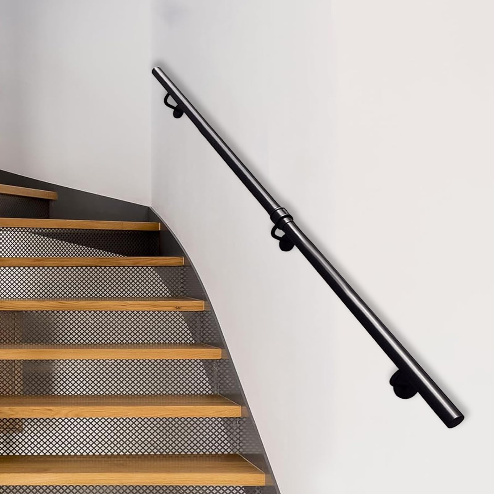 FKXSXAZ Black Handrails for Stairs 1 2 3 4 5 6 Metres, Wall-Mounted Staircase Banisters Railing Non-Slip Metal Grab Bar Home Corridor Villa Loft - Complete Kit(7ft/210cm)