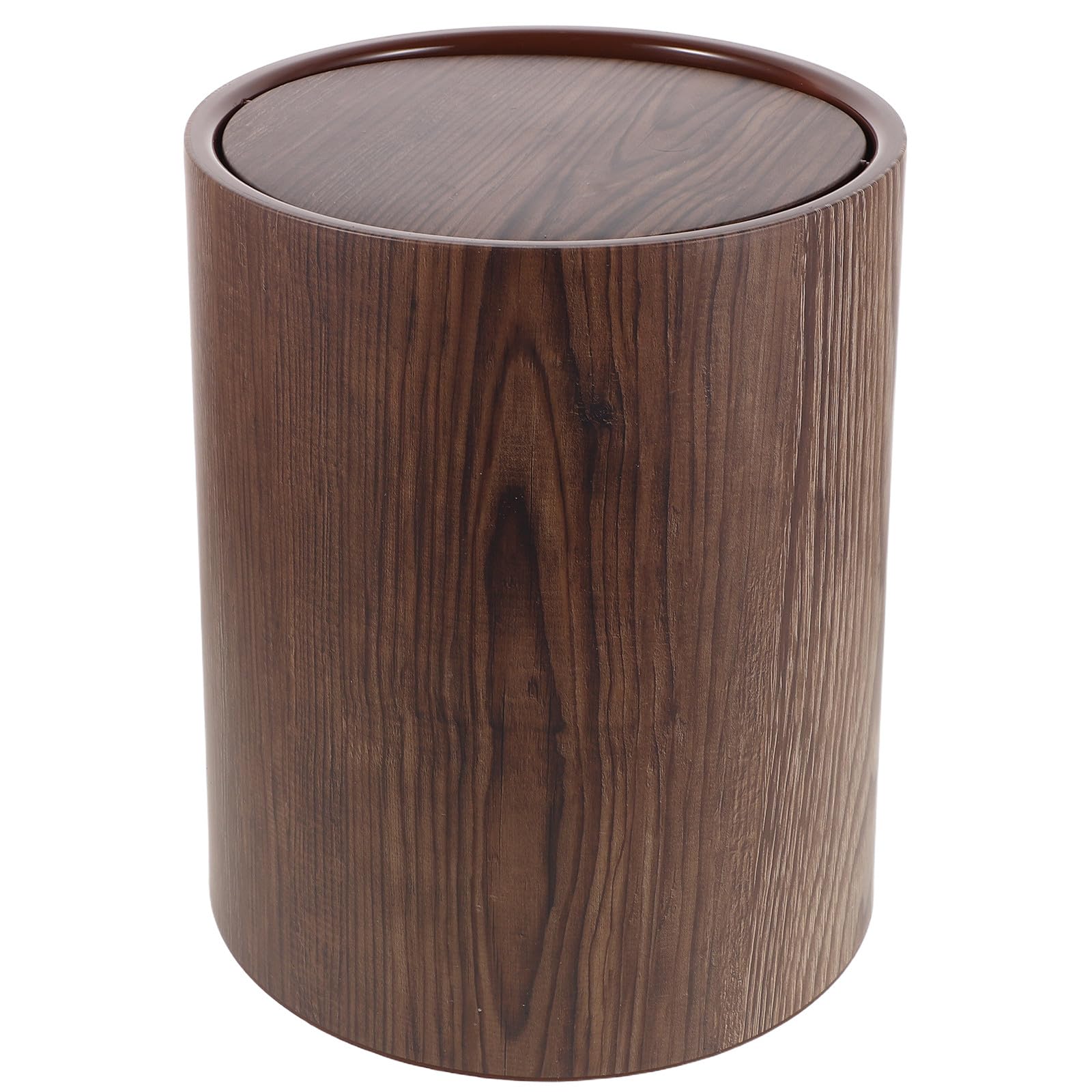 SHINEOFI Medium Walnut Wood Grain Trash Bin Plastic Material, Large Capacity Swing Lid Waste Basket for Commercial, Office, Kitchen, and Bathroom Use