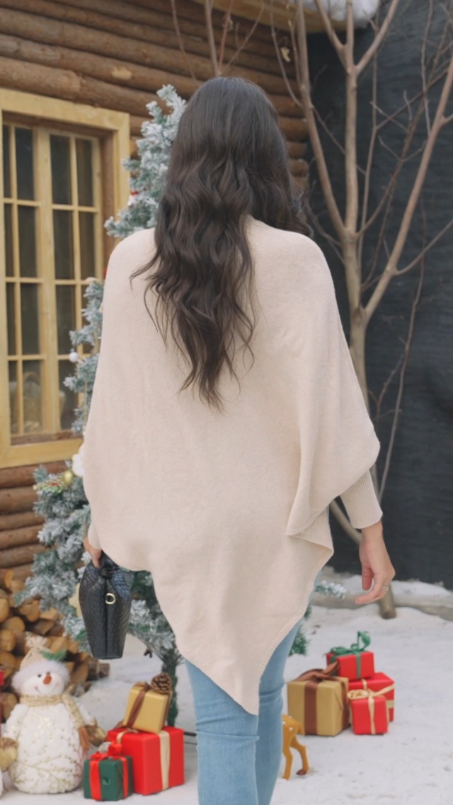 MakeMeChic Women's Fall Sweater Asymmetrical Hem Knit Poncho