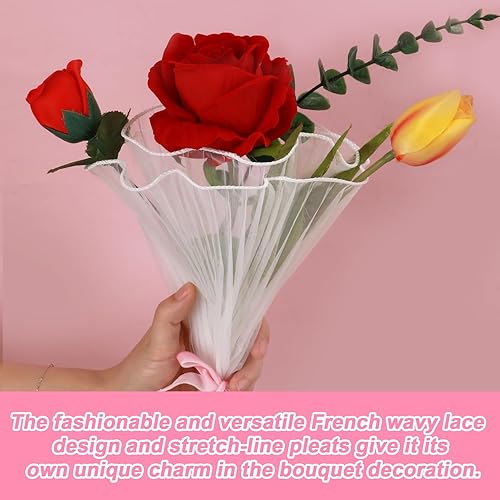 Miniatura 5 de XIHIRCD Papel de malla para envolver flores, hilo ondulado de 4.9 yardas, red de embalaje floral coreana, papel de regalo impermeable para