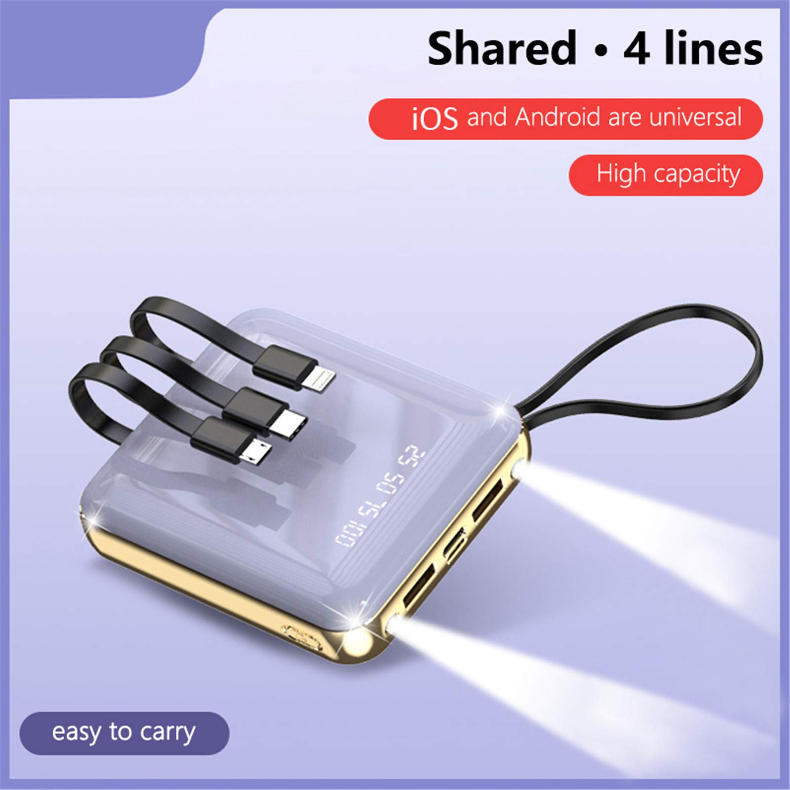 Mini Power Bank, 20000Mah Specchio Schermo LED Display Poverbank Caricabatteria Esterna Portatile Powerbank,Viola