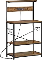Vista 17 de SUPERJARE Estante de panadero de cocina con toma de corriente, mesa de bar de café de 4 niveles, soporte de microondas de cocina con 6 ganchos