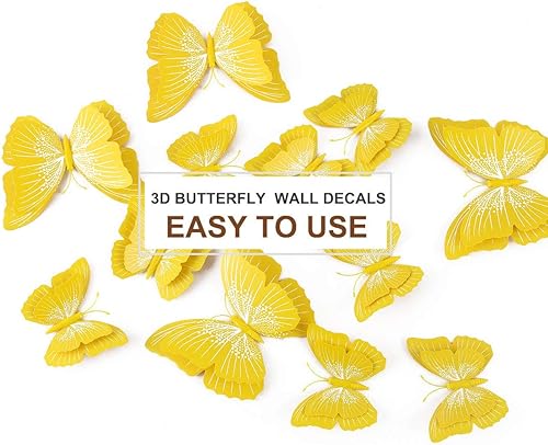 Miniatura 4 de uxcell 12 calcomanías de pared de mariposa 3D, calcomanías extraíbles de fresco, decoración de arte con doble ala para decoración de habitación del