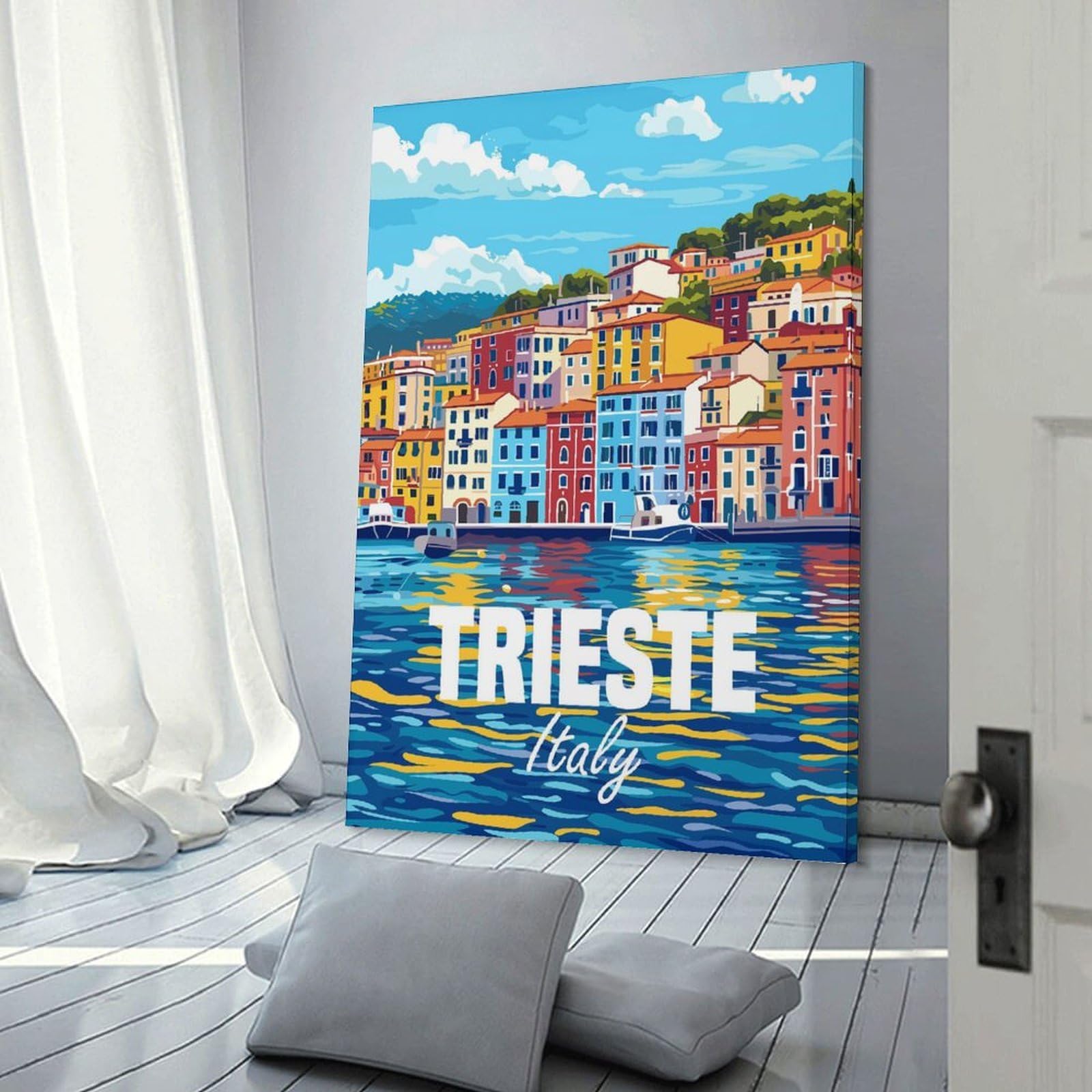 Junmoney Trieste Italy Canvas Wall Art, 24x36inch(60x90cm), for Bedroom, Guest Room Or Reading Nook, Decorative Wall Art for Cosy Rooms