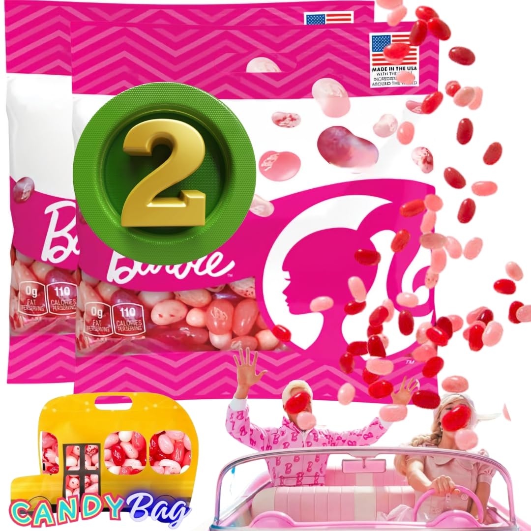 (PACK OF 2) Jelly Beans Barbe - Limited Edition - 2.7oz Each Bag - Comes With One Bus Resealable ZipBag - Individually Bagged - New Pink Flavors (