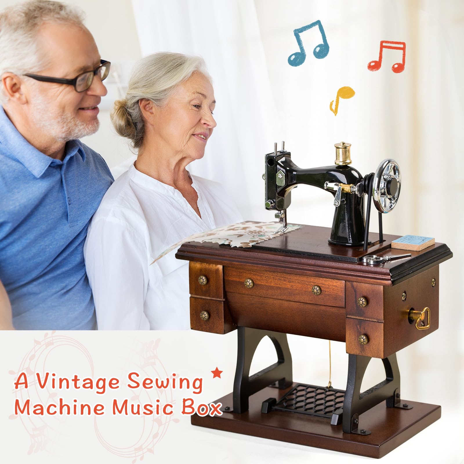 Carillon musicale vintage con macchina da cucire, in legno, meccanico, per festa della mamma, compleanno, per moglie, fidanzata, nonna, mamma, amica, suona la melodia "You Are My Sunshine