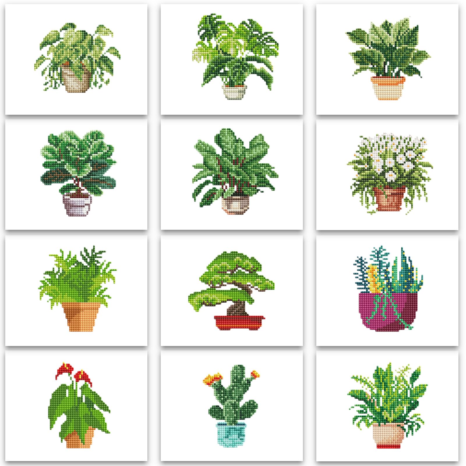 PeakLuv 12pcs Small Diamond Art Kits Small Diamond Painting Kits, Green Plants Mini Diamond Art Kits for Beginners, DIY Square Drill Mini Gem Painting 1-Hour Painting for Home Desktop Decor, 6X7in-image-13