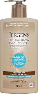 Jergens Natural Glow Hydra Gel Moisturizer Self Tanner for Face and Body Medium to Dark
