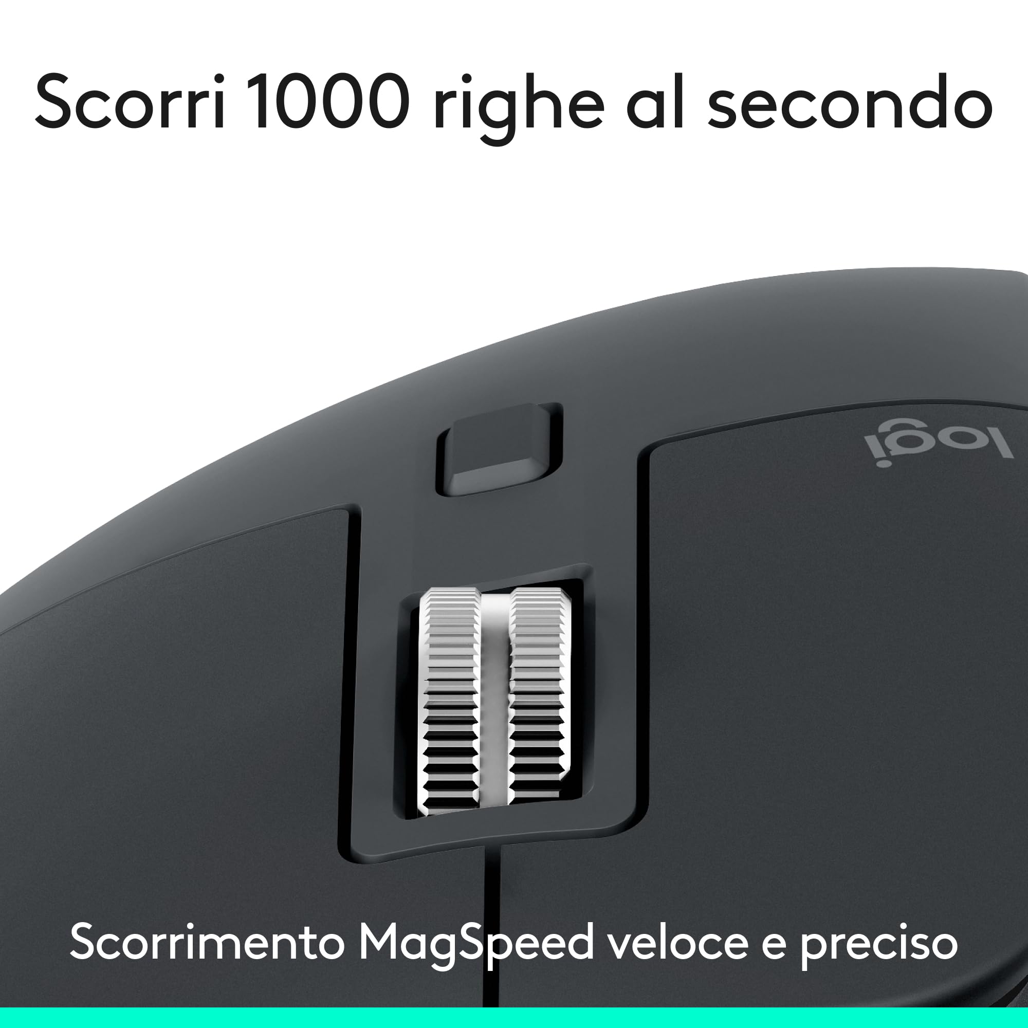 Logitech MX Master 3S-Mouse wireless ad alte prestazioni con scorrimento ultraveloce, ergonomico, 8K DPI, rilevamento del vetro, clic silenziosi, USB-C, Bluetooth, Windows, Linux, - Grigio scuro