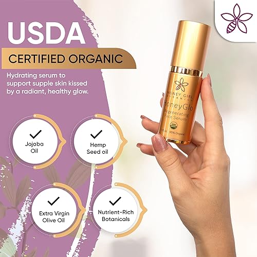 Miniatura 2 de Honey Girl Organics HoneyGlo - Suero facial regenerador, suero facial orgánico certificado por USDA para mujeres, suaviza e hidrata la piel con