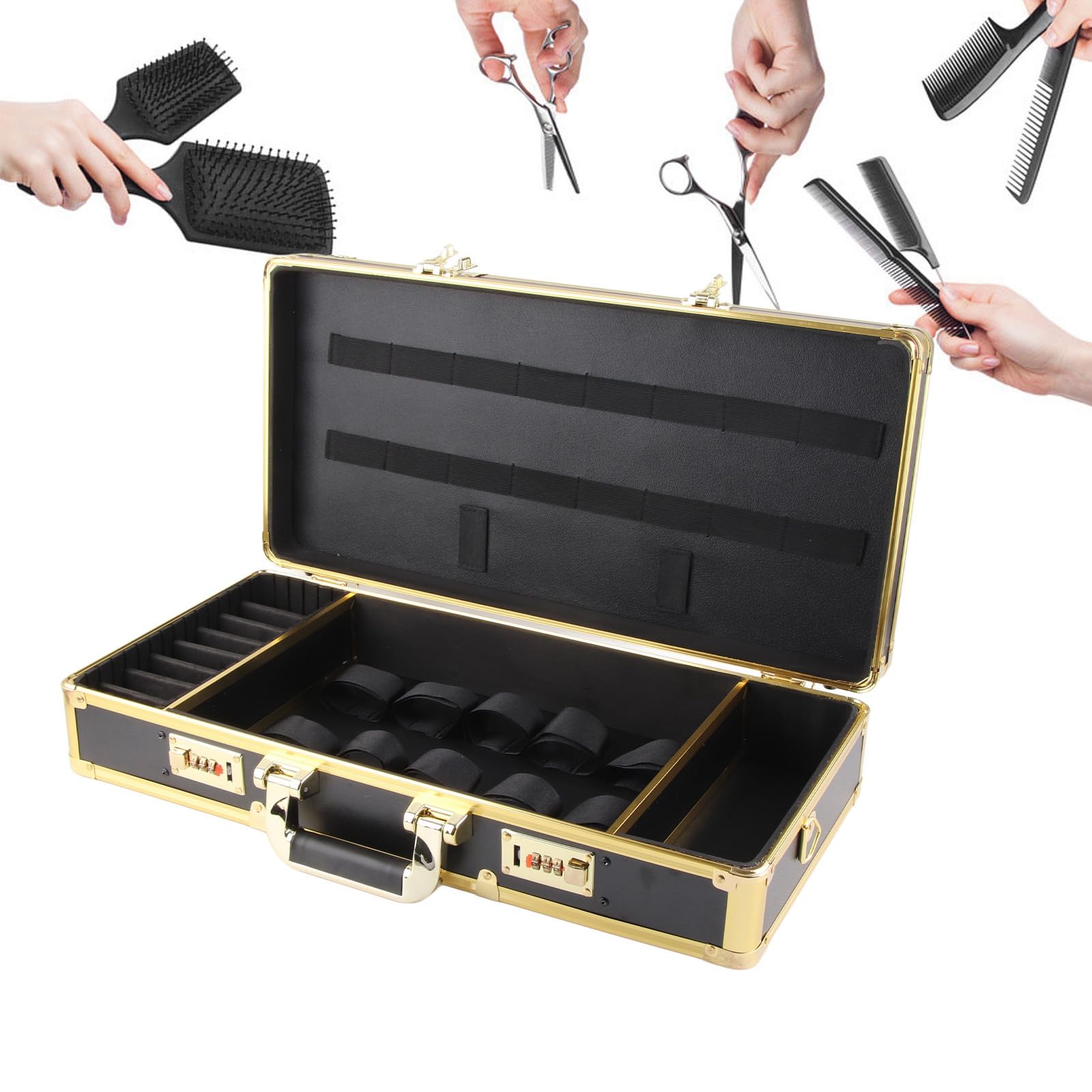 Beauty Fryzjer Case Przenośny Schowek na Narzędzia Fryzjerskie Grzebień Maszynka do Strzyżenia Włosów Nożyczki Organizator Etui na Hasło Futerał do Przechowywania w Wystarczającej Ilości Miejsca