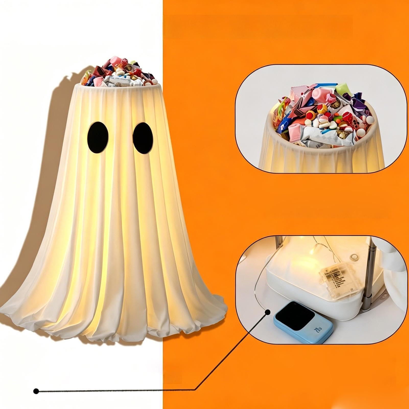 Dekoracja Duch Halloween Straszna Stojąca Ozdoba z 8 Trybami Świateł LED