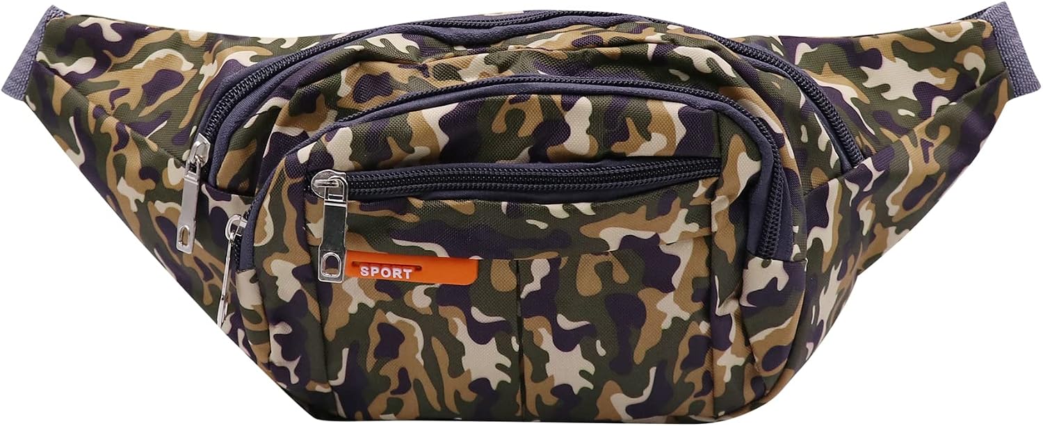AIBEARTY Kids Fanny Pack Boys Small Camouflage Waist Pack Belt Waist Bag Pack Pouch with Adjustable Strap for Children Sport Running, Camping, Trip Brown(2 Layer)
