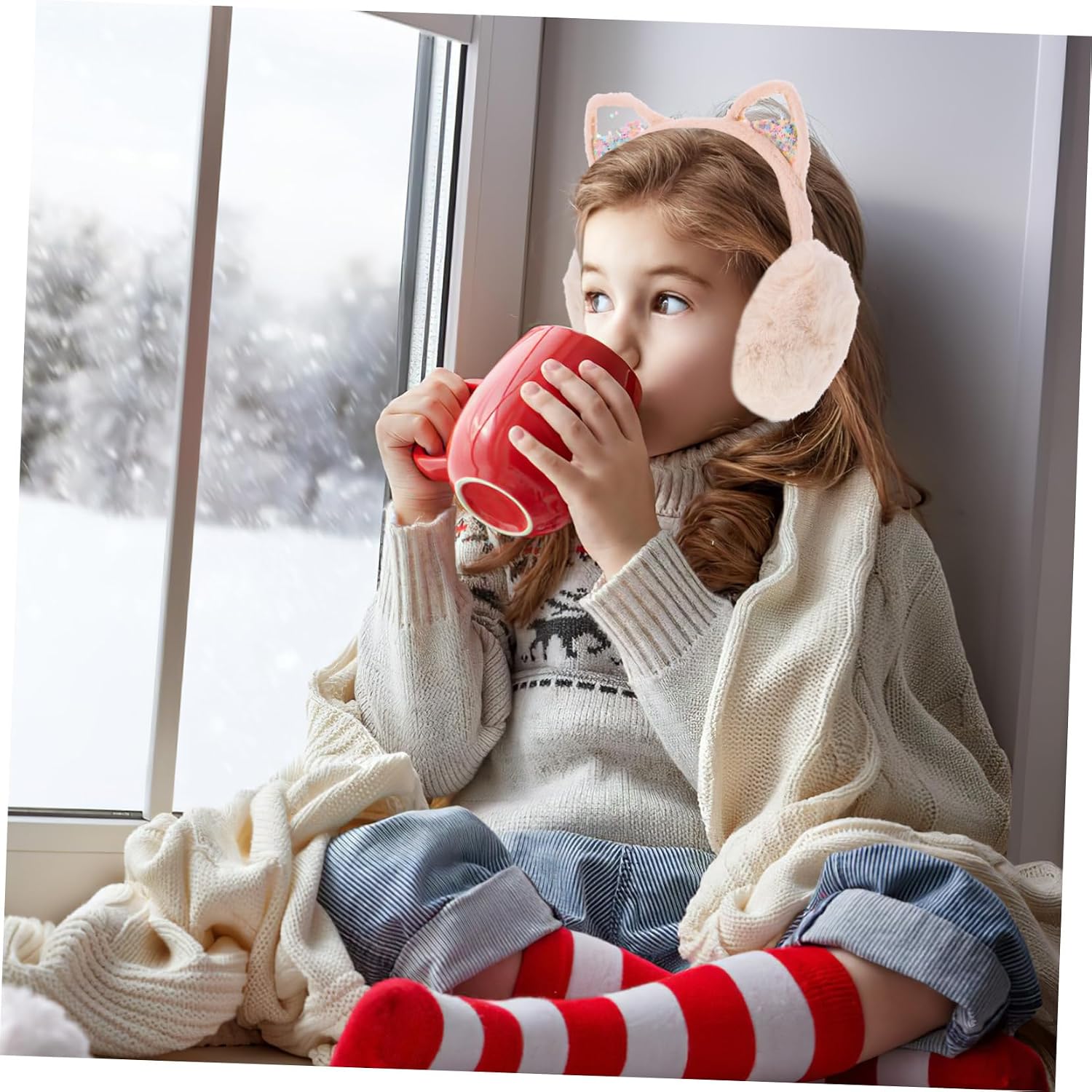 LIFKOME Children's Kitten Earmuffs Cute Earmuffs Crystal Cat Ear Kids Ear Muffs Winter for