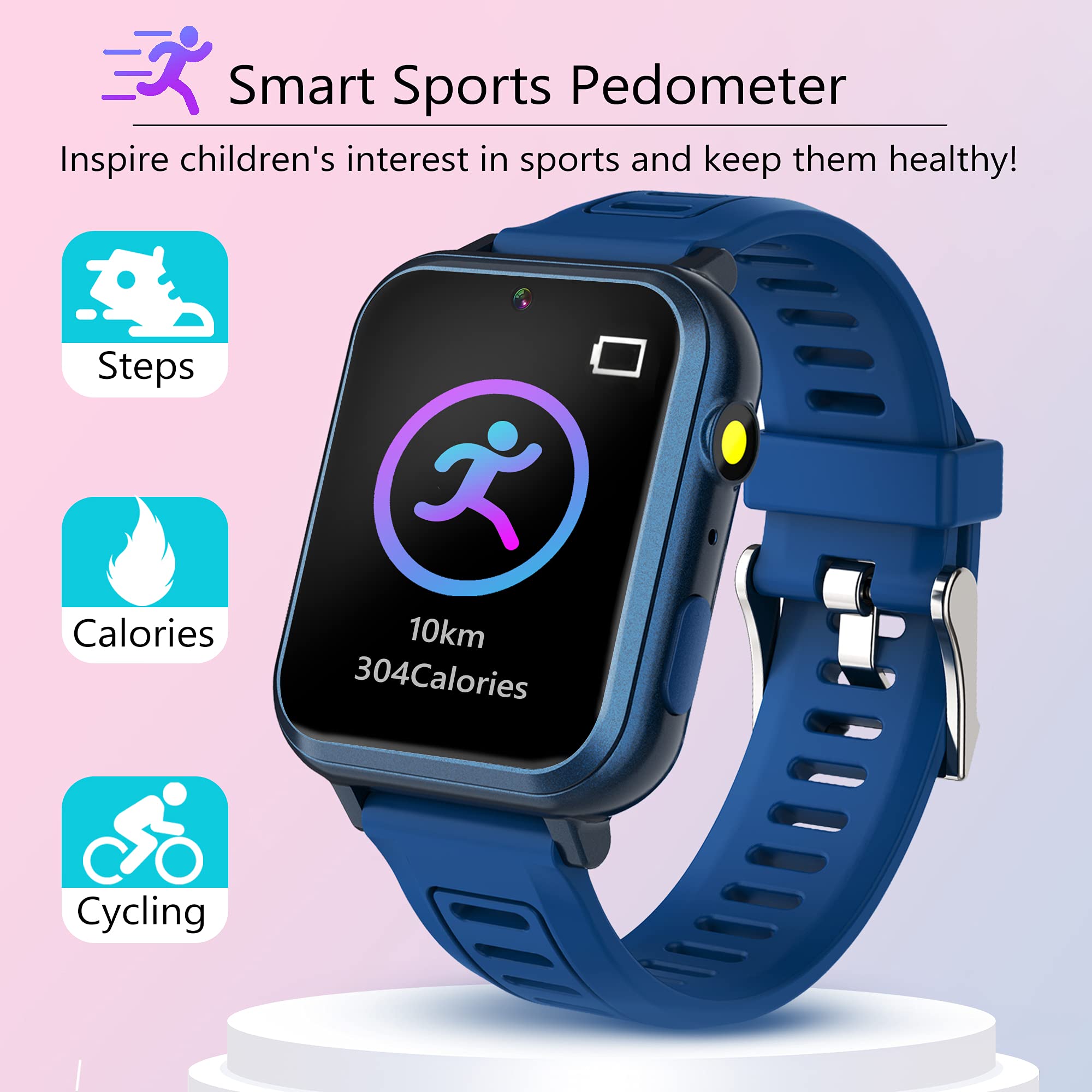 clleylise Montre Connectée Enfant, Montre Intelligente Enfant 36 Jeux, Podomètre Torche avec HD Caméra Musique MP3, Montre Enfant 4-12 Ans, Cadeau d'anniversaire pour Garçons et Filles (Bleu foncé)