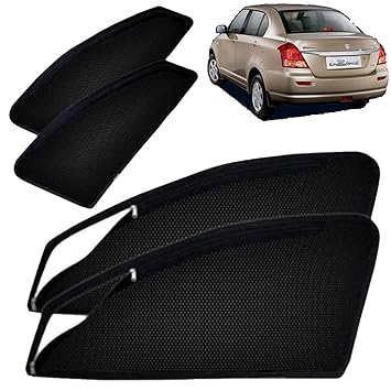 Autofact Magnetic Window Sunshades / Curtains for Maruti Swift Dzire (2005 to 2011) [Set of 4pc - Front 2pc with Zipper ; Rear 2pc Without Zipper] (Black)