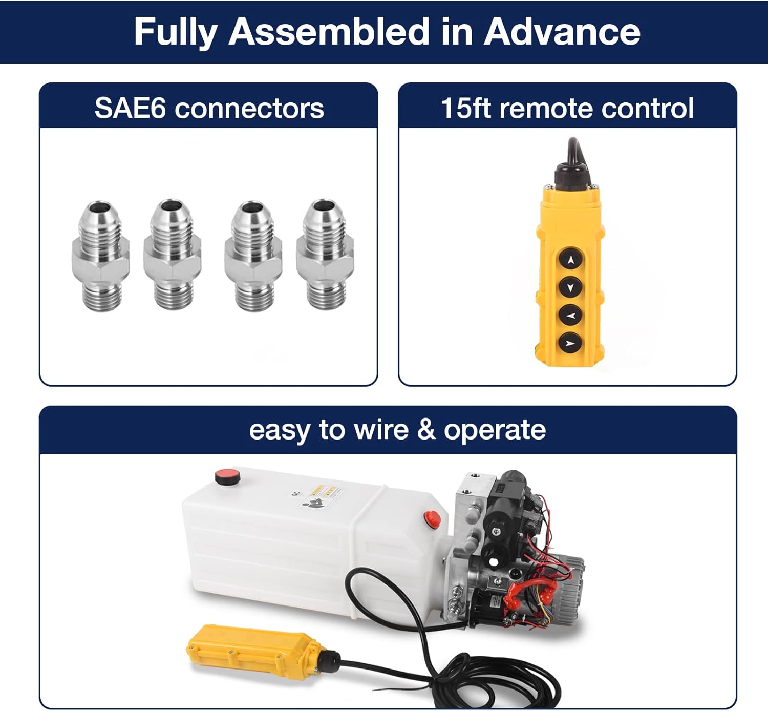 8 Quart Hydraulic Pump 12V DC Hydraulic Power Unit Double Acting Double Solenoid Hydraulic Pump with Plastic Reservoir for Dump Trailer Car Lifting Platforms