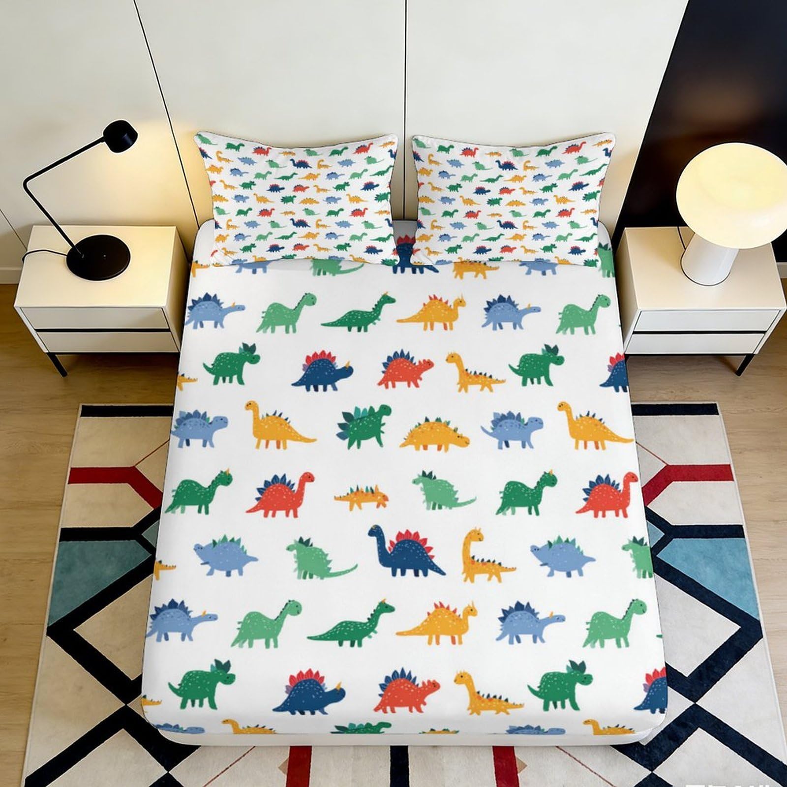 Jqzkxnhpbr Style-9 3D Printed Colourful Dinosaur Fitted Sheet Microfiber Soft Mattress Cover For Bedroom Guest Room Bed Decor 90X200x25cm