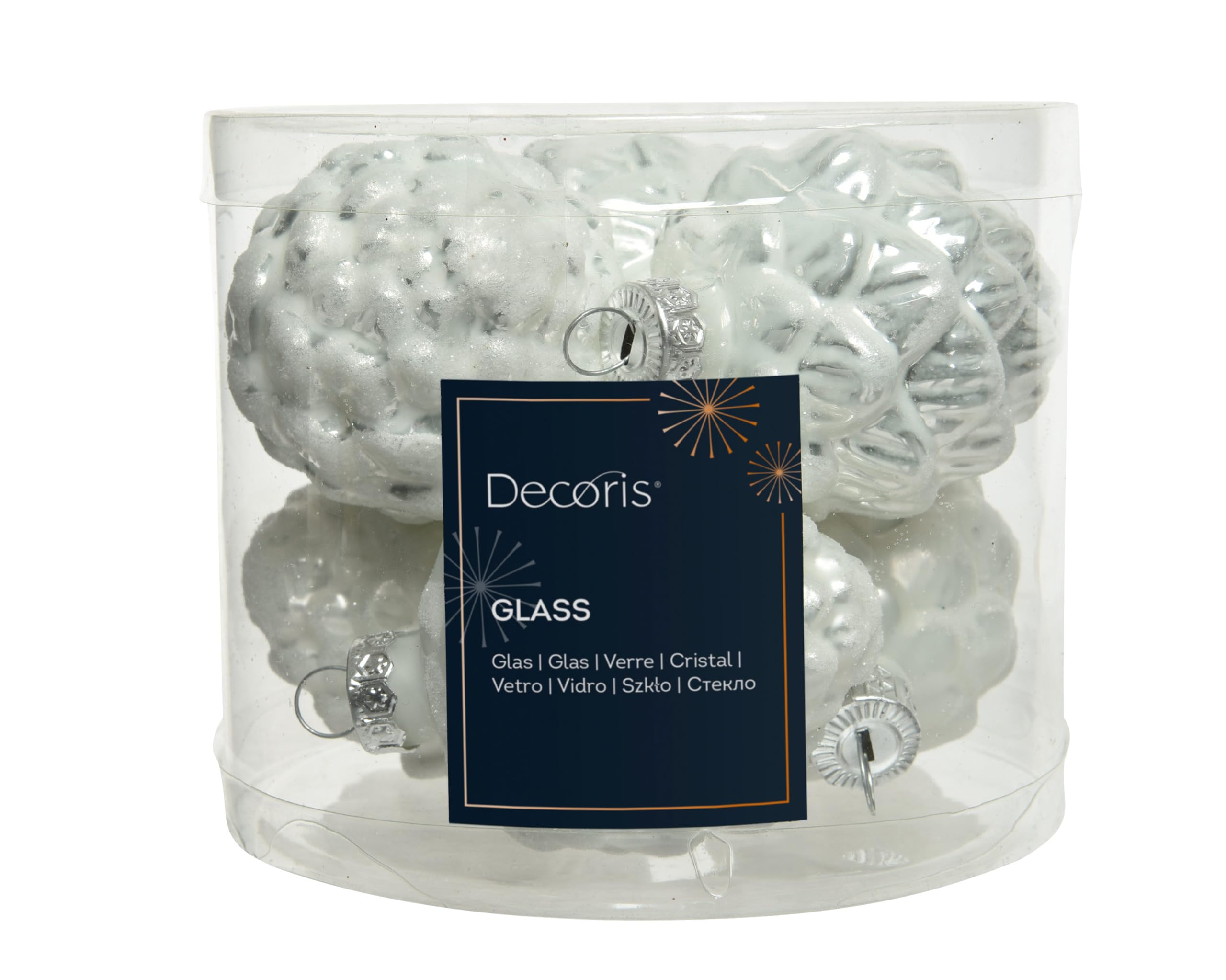 Kaemingk Christbaumschmuck Zapfen mit Glitzer – Glas Anhänger, Weiß, Ø5 cm × 7 cm, 6 Stück
