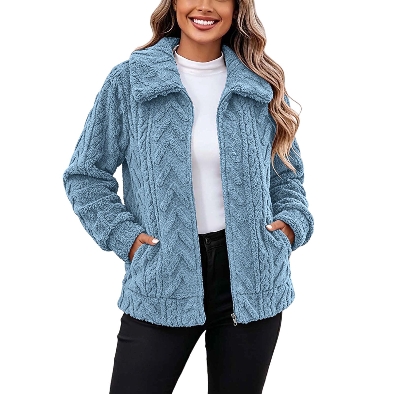 Winterjacke Damen Warm Plüschjacke Einfarbig Fleecejacke Winddicht