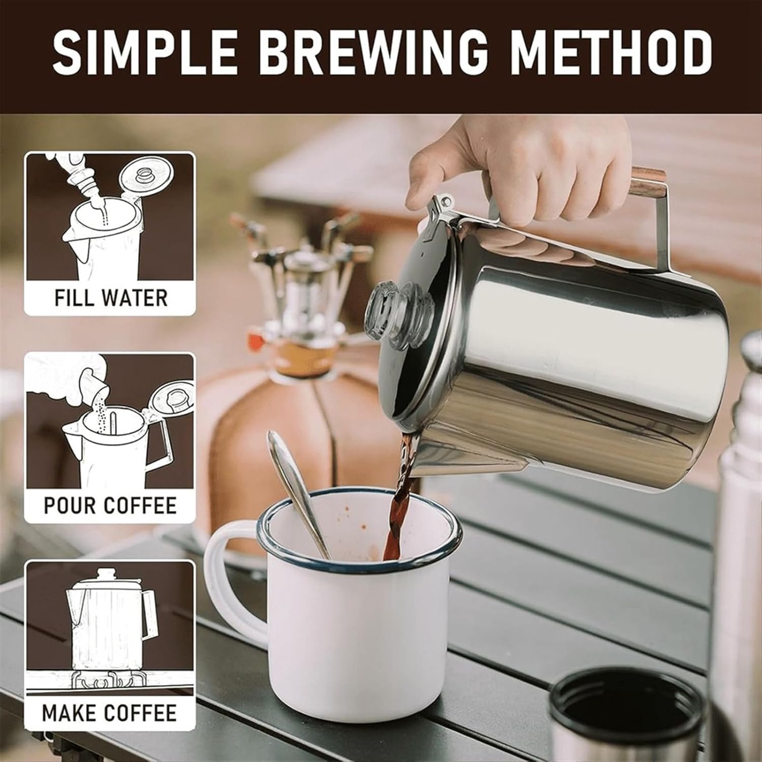 Coffee Maker - Percolator Coffee Pot Portable Coffees Maker Percolator With Compact Vintage Design For Beach Family Friends Gatherings Home Outdoor Travel Kitchen Party Use