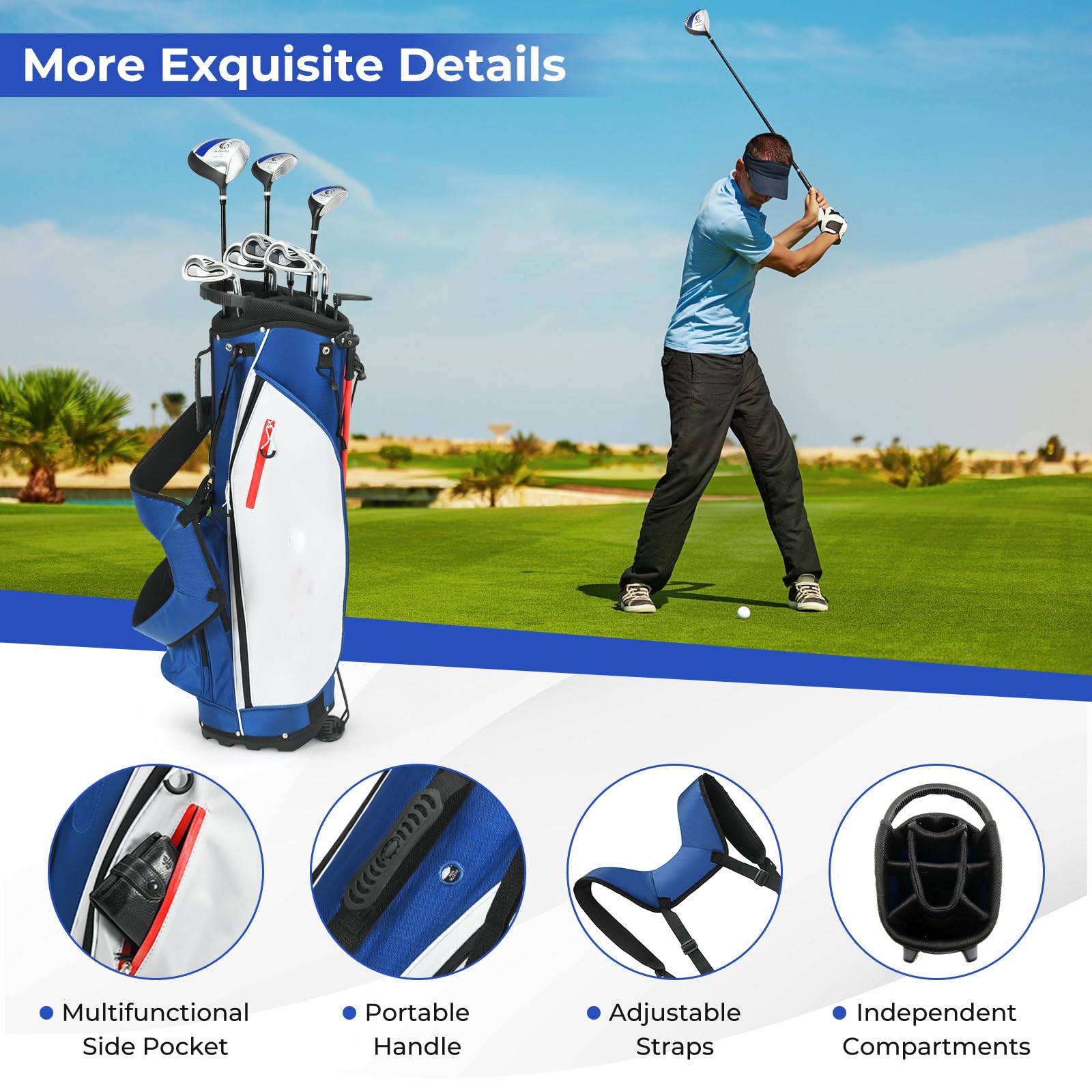 LIFEZEAL Set da golf completo da uomo, set da golf portatile destro, borsa con 7 scomparti, Putter, 3 legno: Driver #1, Fairway #3, ibrido #4, 5 ferri: #6,#7,#8,#9,Pitching Wedge