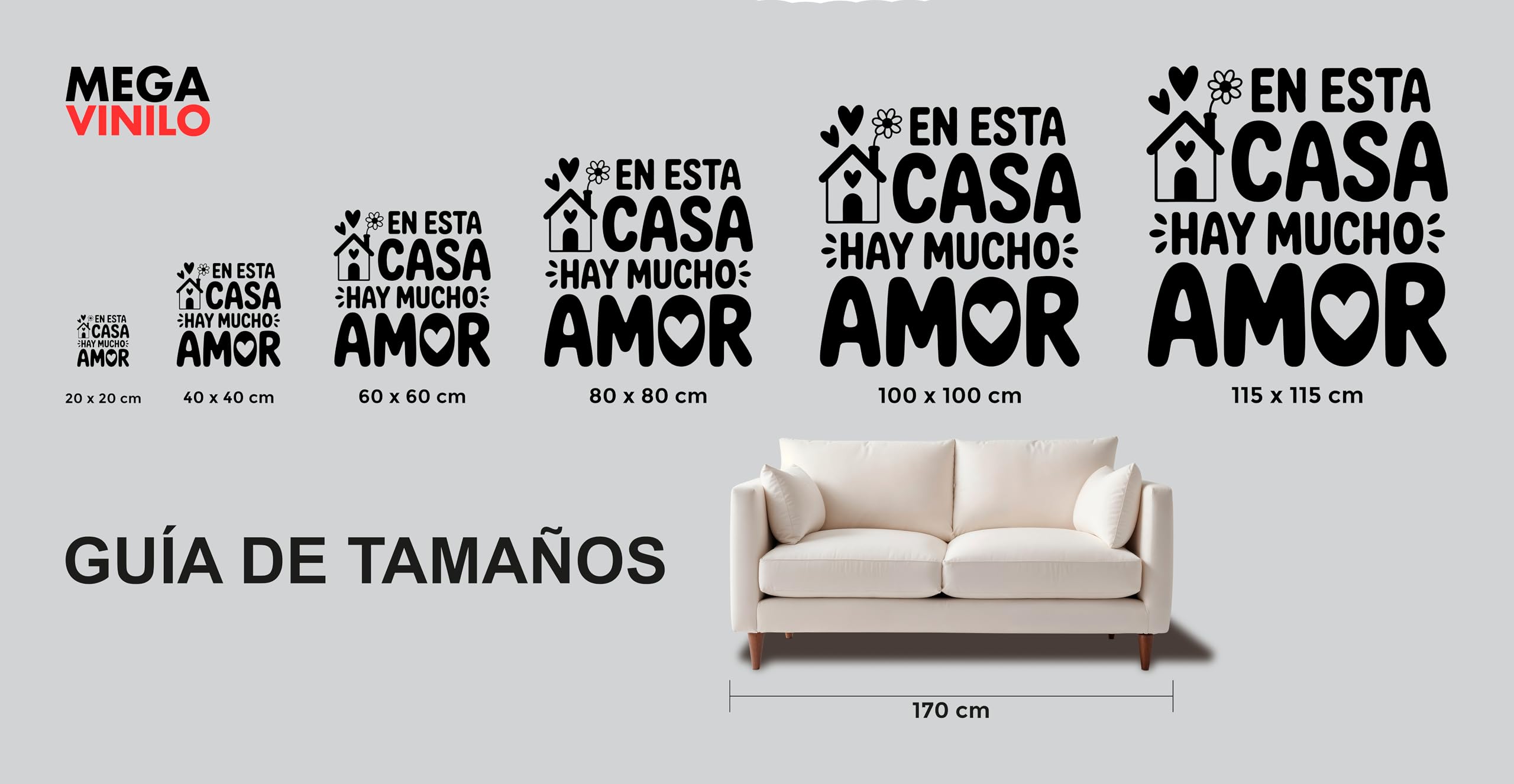 Vinilo Decorativo para Hogar con Frase Familiar "En Esta Casa Hay Mucho Amor", Adhesivo Inspirador para Salón, Dormitorio o Recibidor, Pegatina de Pared con Mensaje Positivo (Negro, 100 x 100 cm)