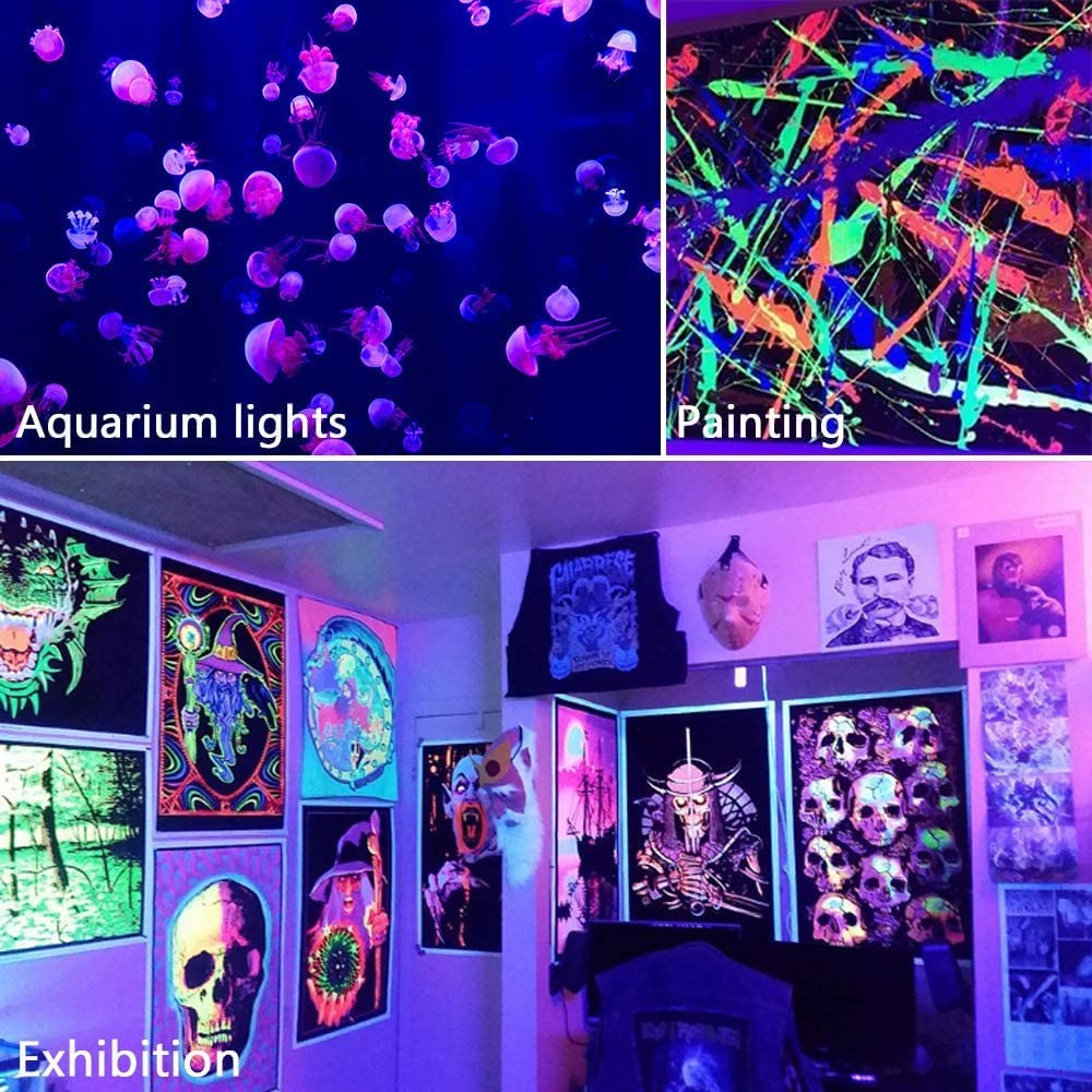 ASDNN UV LED Black Light Fixtures, 9W Portable Black Light Lamp UV Purple LED Fixture for UV Poster, Ultraviolet Curing, DJ Party, 2 Pack, Halloween Lights