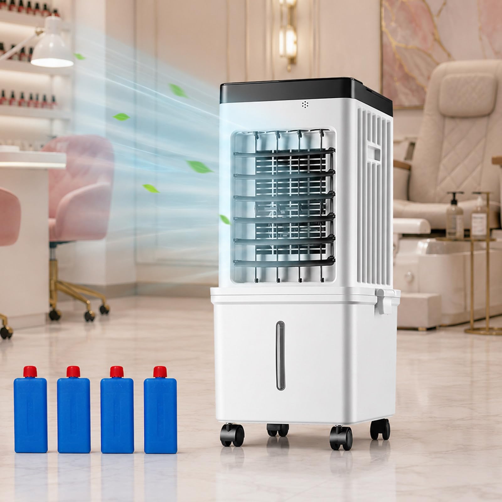 Aire Acondicionado Sin Tubo 15L,Climatizador Evaporativo Portátil con 4 Acumuladores De Frío,Mando A Distancia,Control Táctil,3 Velocidades,Temporizador 15h,Oscilación 90° para Salón